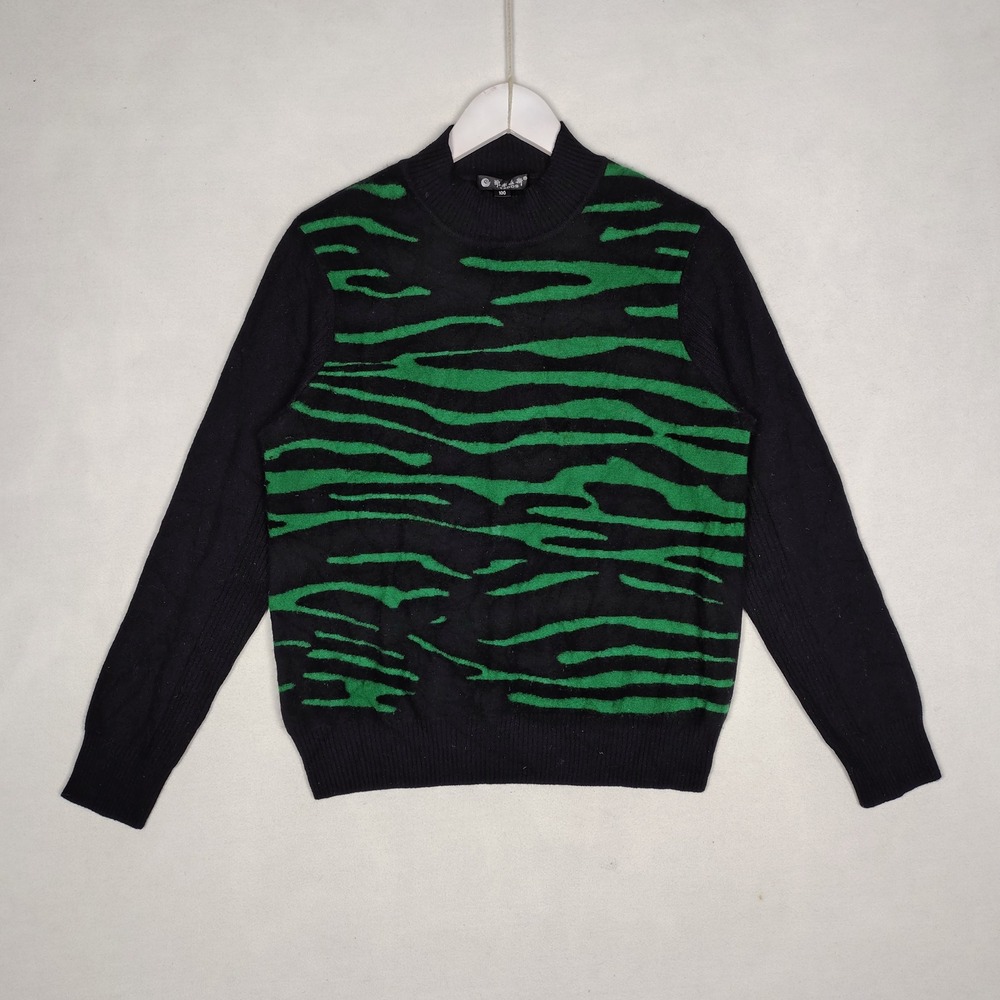 Erdos Black Green Zebra Abstract Mock Neck Knit Sweater Size 100